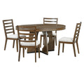 5 Piece Retro Rustic Functional Dining Set Unique Geometric Design, 1 Extendable Table With A 16 Inch Leaf And 4 Upholstered Chairs Ideal For Dining Room And Kitchen Walnut Walnut Solid Wood Mdf