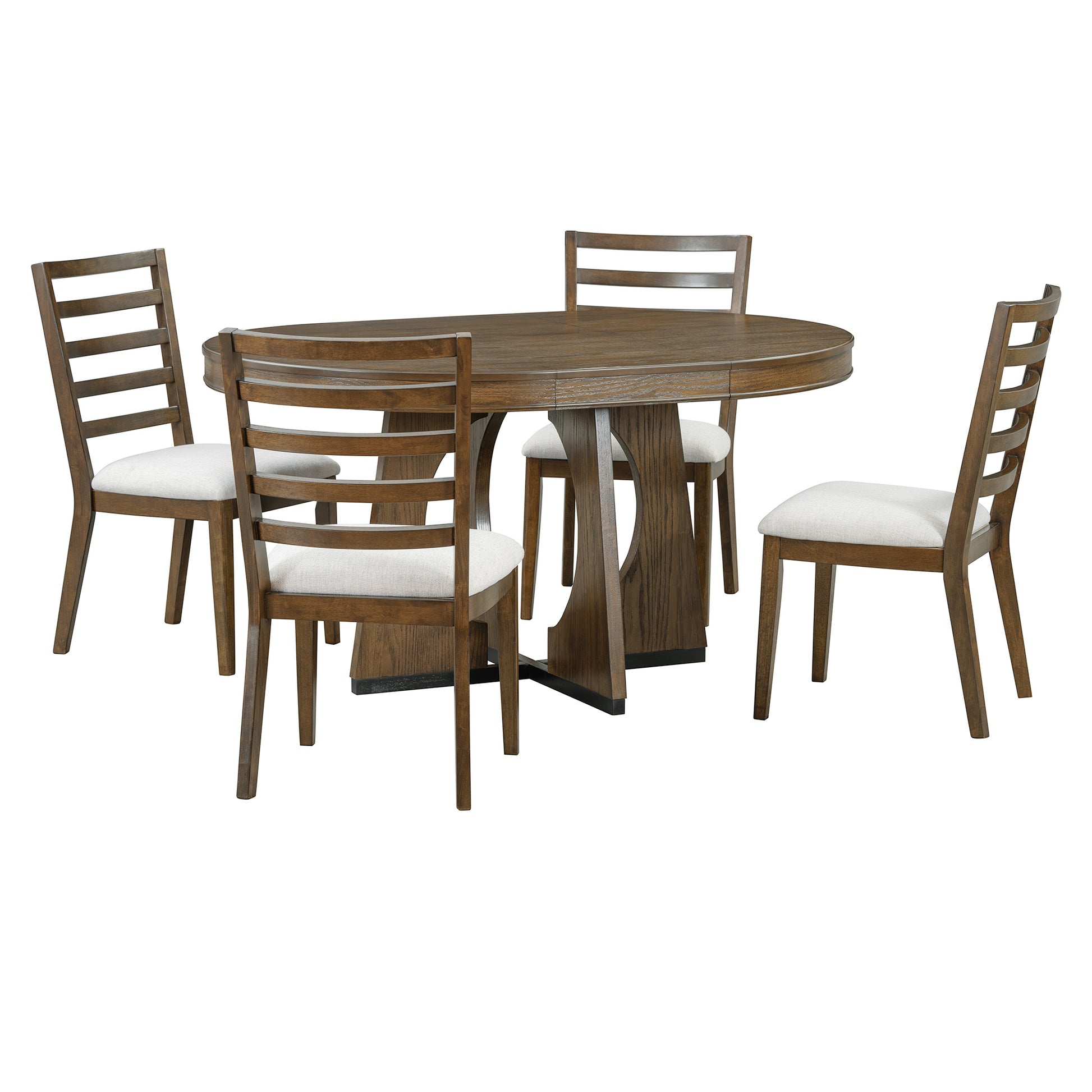 5 Piece Retro Rustic Functional Dining Set Unique Geometric Design, 1 Extendable Table With A 16 Inch Leaf And 4 Upholstered Chairs Ideal For Dining Room And Kitchen Walnut Walnut Solid Wood Mdf