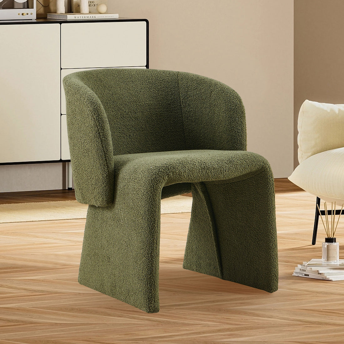 Modern Accent Chair Green Single Sofa Chair,Upholstered Side Chair Teddy Comfy Chair For Dining Room Bedroom Living Room Reception Green 1Pc Green Primary Living Space Modern Foam Teddy