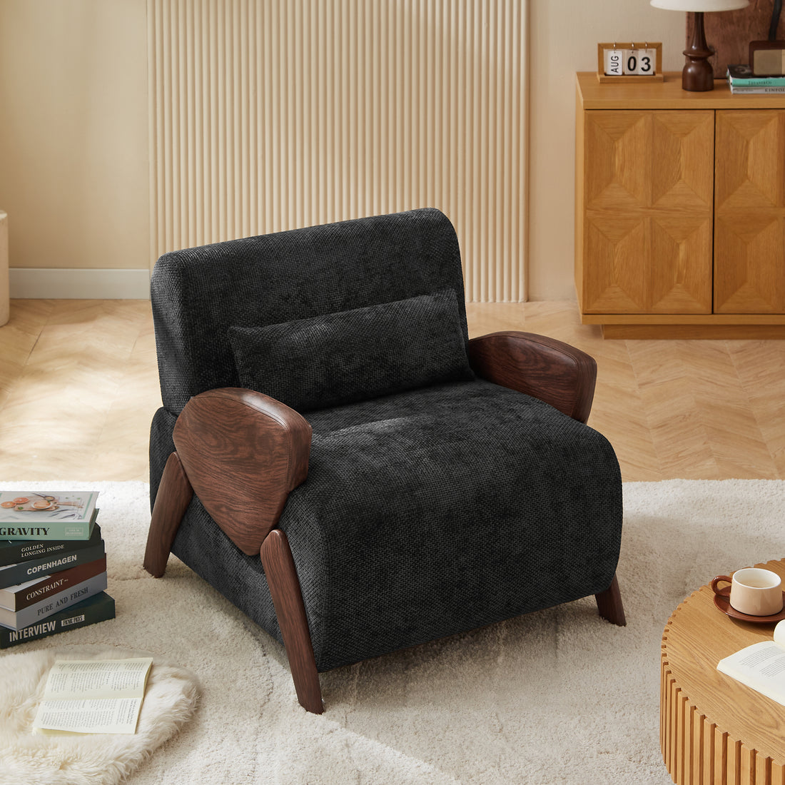 Modern Accent Armchair With Plush Cushioning, Comfortable Armrests, And Stylish Design For Living Room, Bedroom, Or Office Dark Grey Chenille