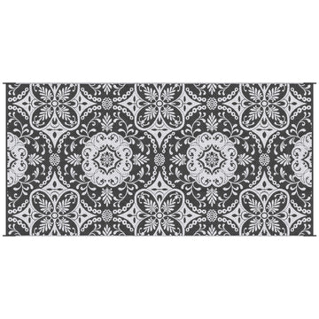 Outsunny Reversible Outdoor Rug, 9' X 18' Waterproof Plastic Straw Floor Mat, Portable Rv Camping Carpet With Carry Bag, Large Floor Mat For Backyard, Deck, Picnic, Beach, Gray & White Floral Multicolor Polypropylene