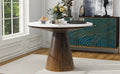 Retro Round Dining Table Minimalist Elegant Table For Living Room, Dining Room White Brown Brown White Rubber Wood