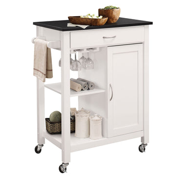 Black And White Kitchen Cart With 1 Cabinet -