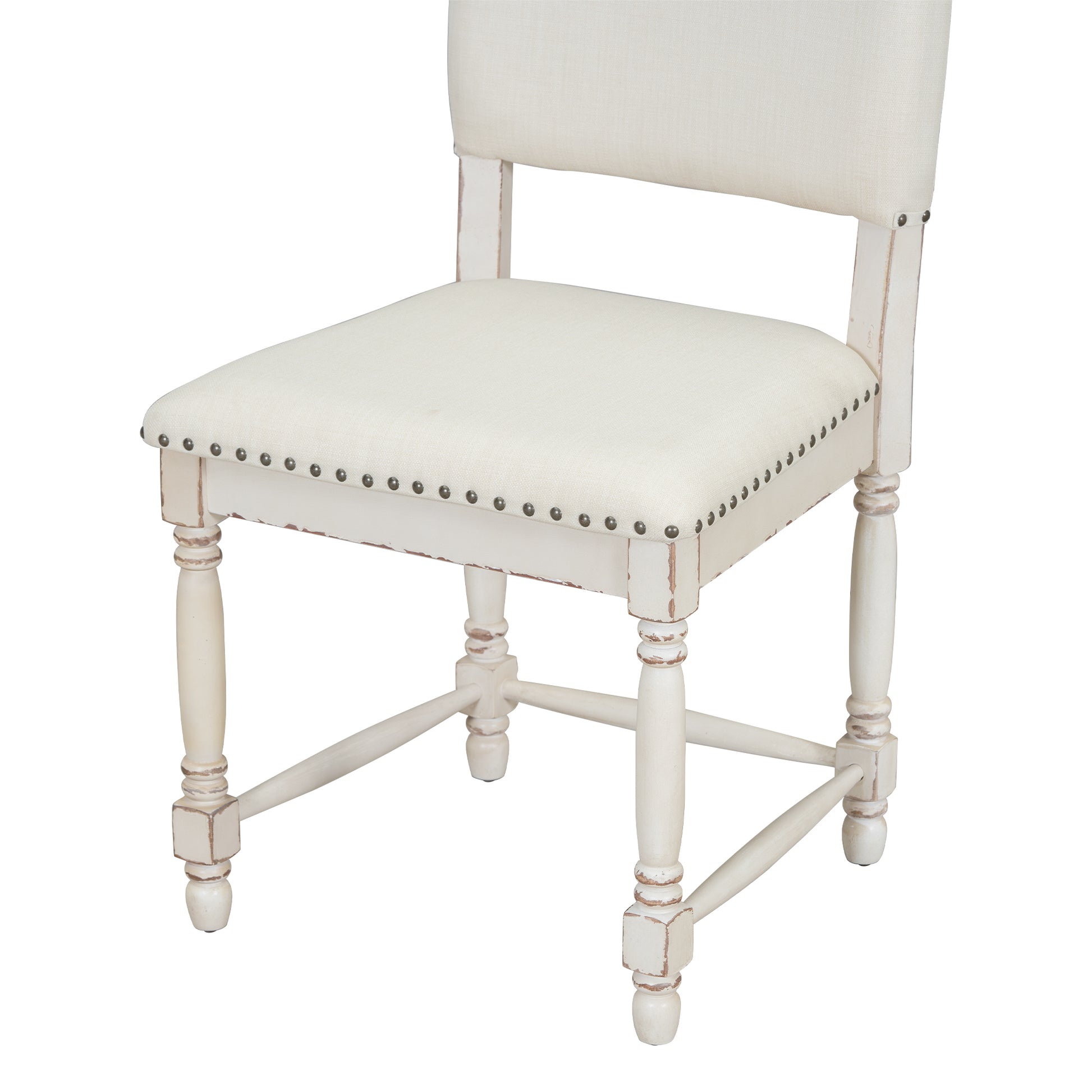 Vintage Traditional 2 Piece Upholstered Dining Chairs With Padded Backs, Cream Cream Dining Room Traditional Rubberwood Foam Rubber Wood