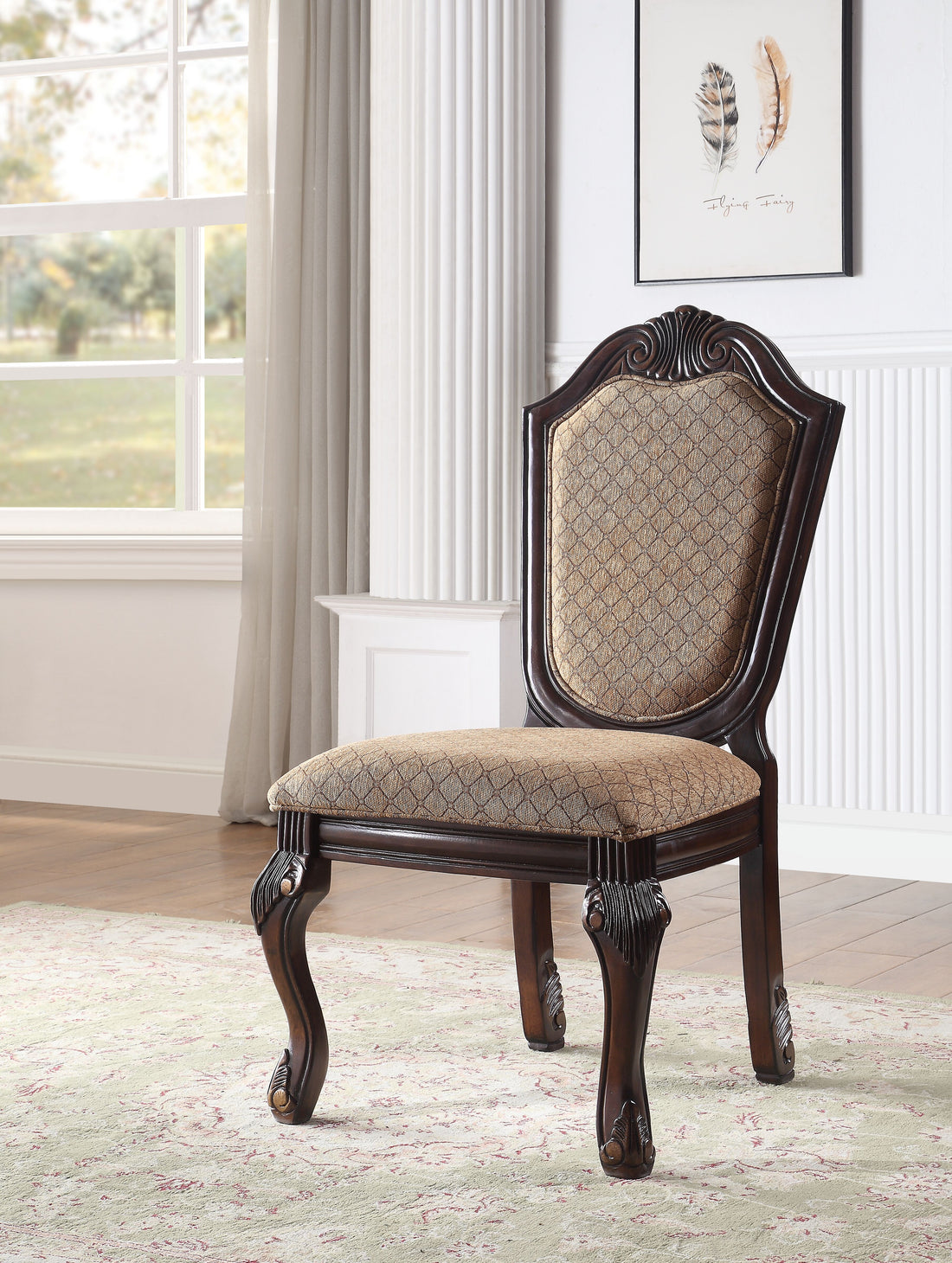 Chateau De Ville Side Chair Set 2 , Fabric & Espresso 64077A Espresso Upholstered