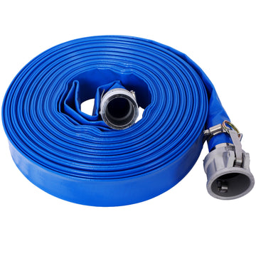 1.5" Id 100 Ft Pool Backwash Hose, Heavy Duty Reinforced Blue Pvc Lay Flat Water Discharge Pump Hoses For Swimming Drain Pools And Clean Filters, With Aluminum Camlock C And E Fittings Blue Pvc