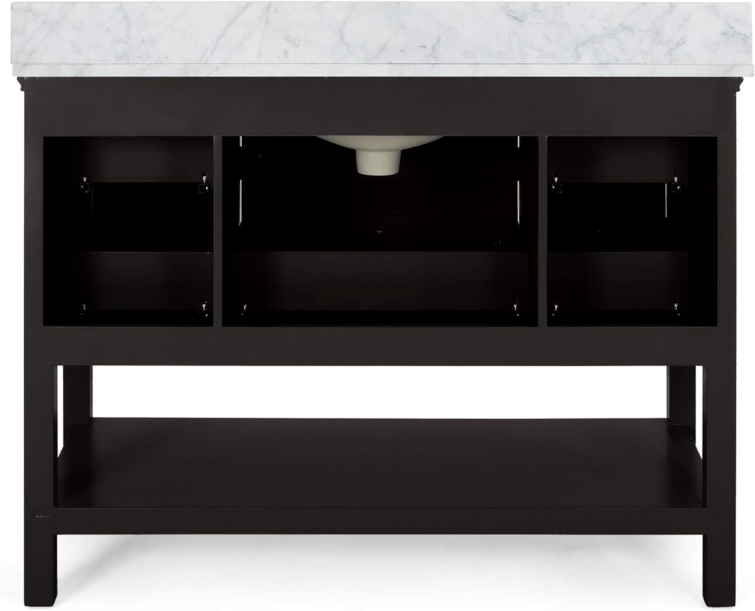 49'' Bathroom Vanity With Marble Top & Ceramic Sink, Open Shelf, 5 Drawers, Brown Brown Plywood