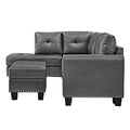 Sectional 3 Seaters Sofareversible Recliner, Storage Pad And Wood Grain Cup Holder, Non Slip Leg, Pu, Grey Gray Pu 3 Seat