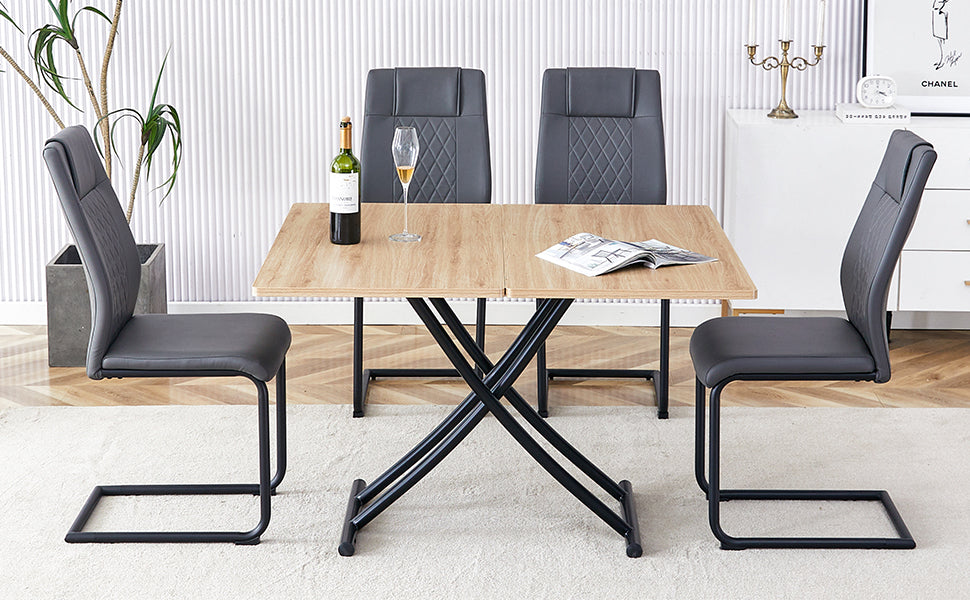 Modern Minimalist Multifunctional Lift Table With 0.8 Inch Mfc Tabletop And Black Metal Legs, Can Be Used As Dressing Table, Coffee Table, Dining Table, And Office Desk. Lt 10055 Black Iron