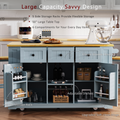 K&K 53Inch Large Kitchen Island With Drop Leaf,Power Outlet,Door Internal Storage Rack,Rolling Kitchen Cart On 5 Wheels With 5 Open Side Racks For Kitchen,Dining Room,Grey Blue Not Include Bar Stools Grey Blue Gray Kitchen Classic,Farmhouse,Luxury,Modern