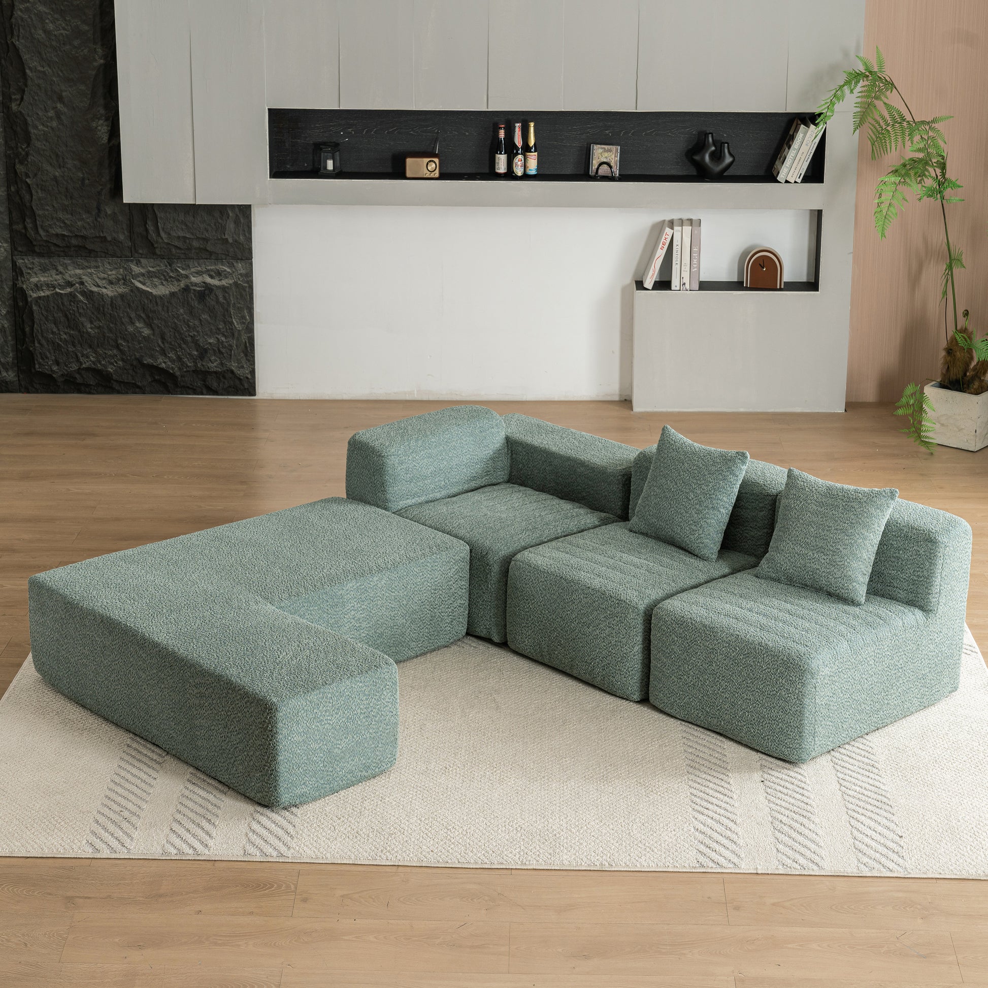 116.5" Sectional Sofa Full Compressed Sofa Couch Free Combined Sofa For Living Room, Green Green Foam Polyester 4 Seat