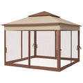 Outsunny 11' X 11' Pop Up Canopy, Outdoor Patio Gazebo Shelter With Removable Zipper Netting, Instant Event Tent W 114 Square Feet Of Shade And Carry Bag For Backyard, Garden, Khaki Khaki Metal