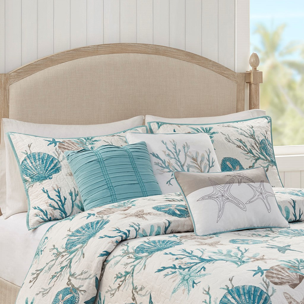 6 Piece Cotton Sateen Quilt Set With Throw Pillows Aqua Full Queen Full Aqua Cotton