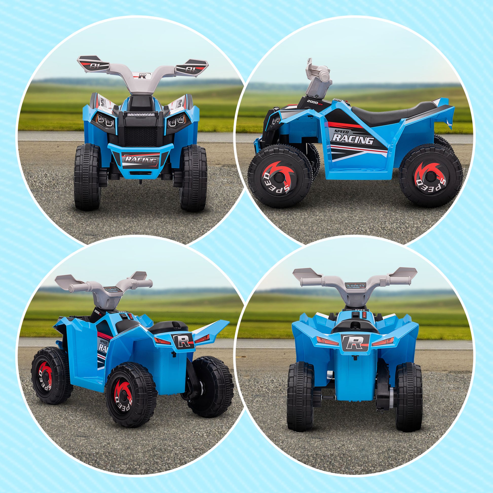 Aosom Kids Atv Quad Car, 6V Four Wheeler For Kids With Forward Backward Function, Wear Resistant Wheels For Toddlers Ages 18 36 Months, Blue Blue Plastic