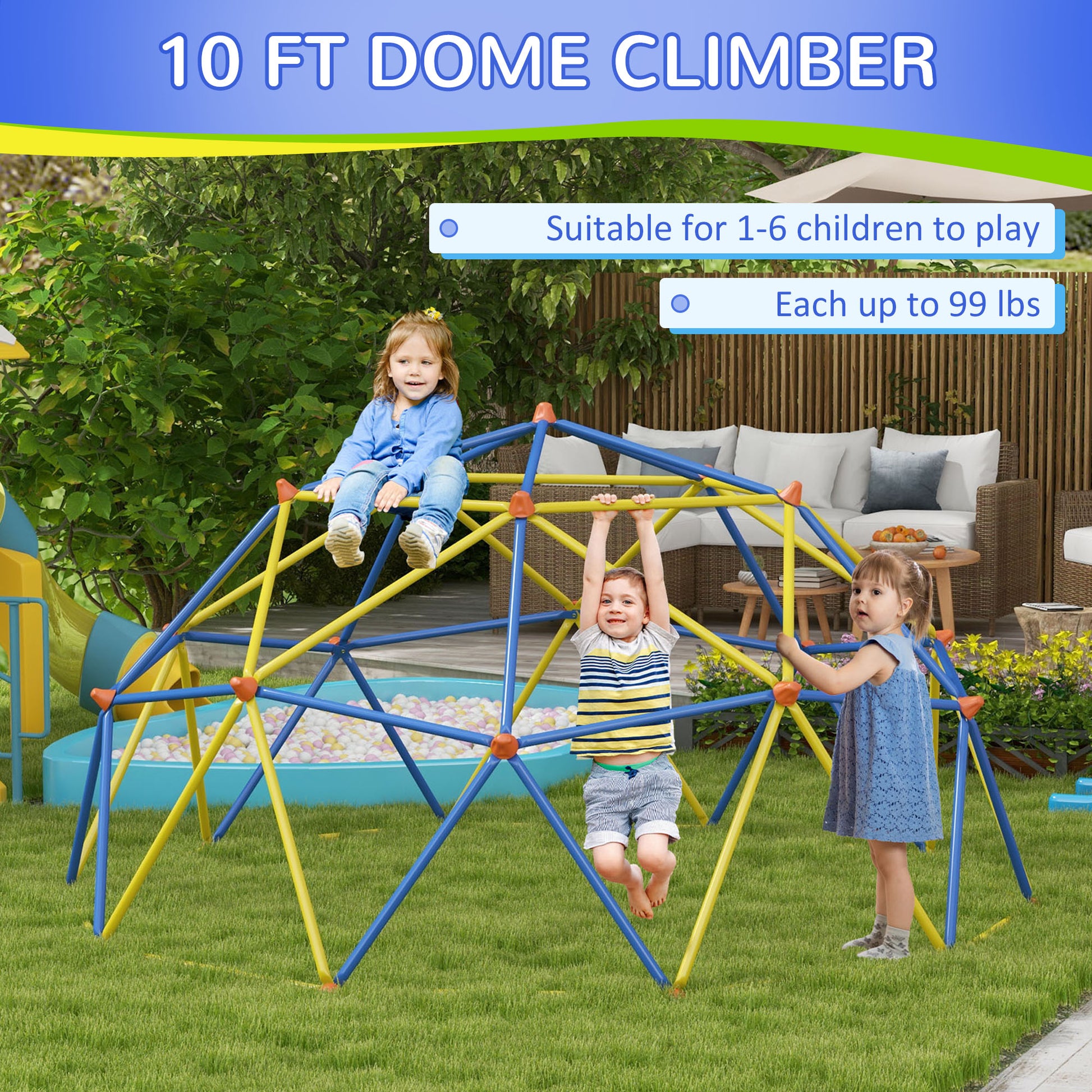 Outsunny Climbing Dome, 10' Jungle Gym Supports 594 Lbs. For 1 6 Kids, Outdoor Play Equipment For 3 8 Years Old, Easy Install, Multi Color Colorful Metal