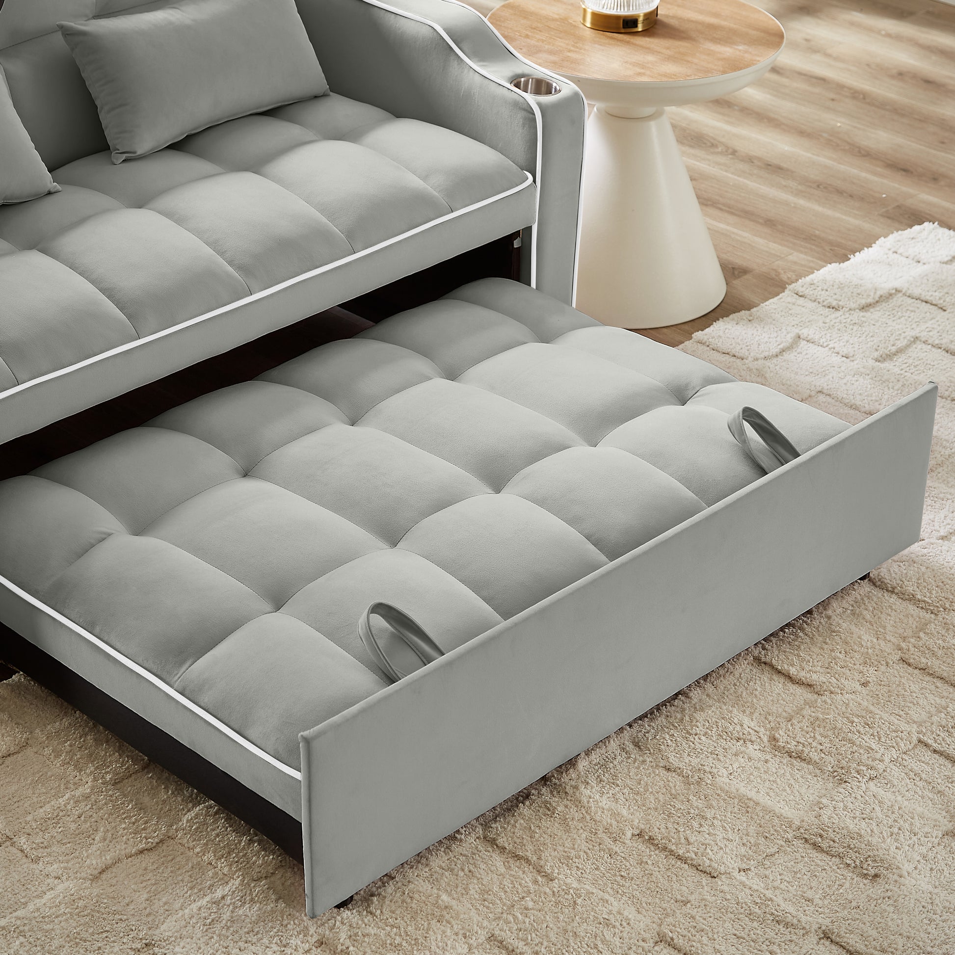 1 Versatile Foldable Sofa Bed In 3 Lengths, Modern Sofa Sofa Sofa Velvet Pull Out Bed, Adjustable Back And With Usb Port And Ashtray And Swivel Phone Stand Grey Gray Eucalyptus Solid Wood Mdf Resin 2 Seat