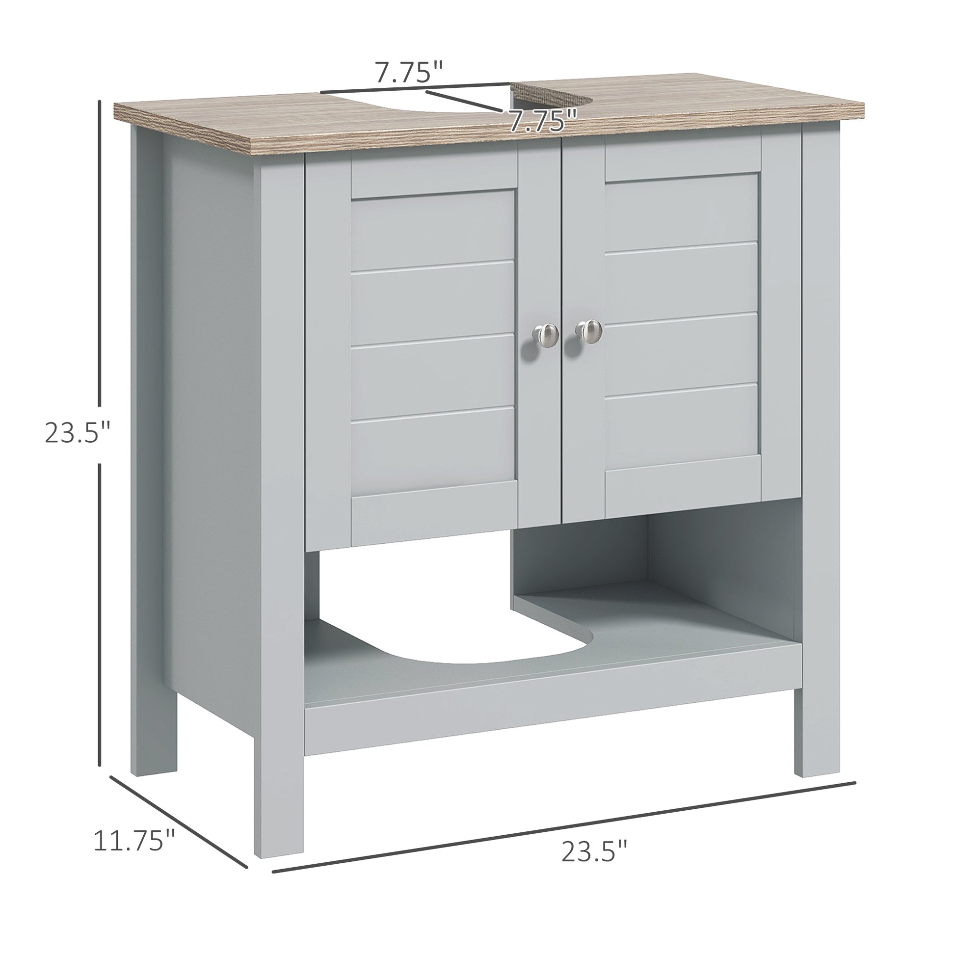 Kleankin Pedestal Sink Storage Cabinet, Under Sink Cabinet, Bathroom Vanity Cabinet With Adjustable Shelf And Open Bottom Shelf, Gray Grey Mdf
