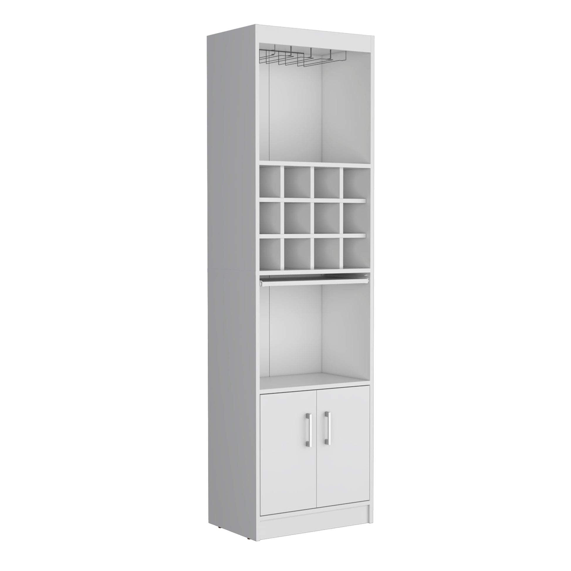 Pisek Bar Cabinet 5 Tier, Wine Cabinet, Liquor Cabinet, 12 Bottle Cubbies, 5 Shelves, White White Solid Wood Mdf Engineered Wood