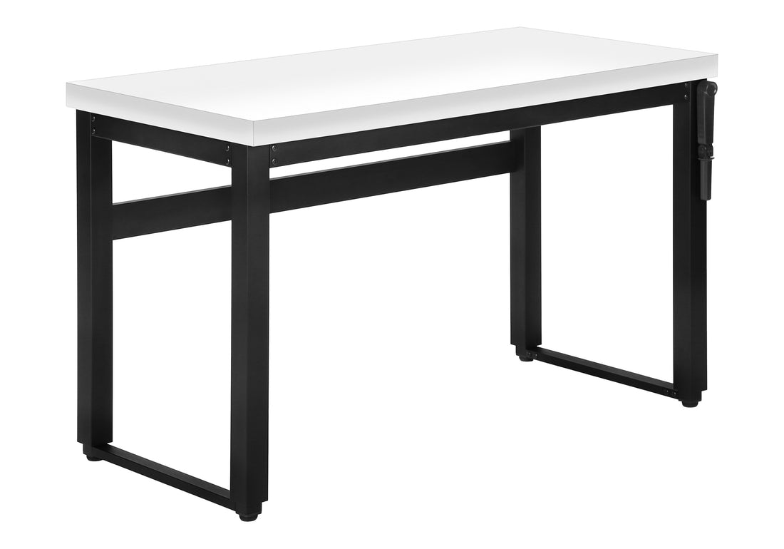 Computer Desk, Home Office, Standing, Adjustable, 48"L, Work, Laptop, White Laminate, Black Metal, Contemporary, Modern White Particle Board