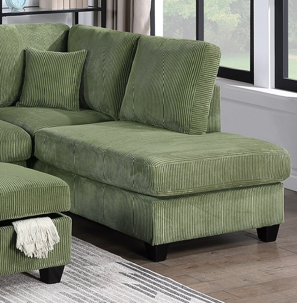 Gorgeous Sage Color 3Pc Sectional Set Corduroy Upholstered Laf Sofa Raf Chaise Ottoman L Sectional Living Room Furniture Sage Primary Living Space Cushion Back Contemporary,Modern L Shaped Rubberwood Rolled Arms Corduroy 6 Seat