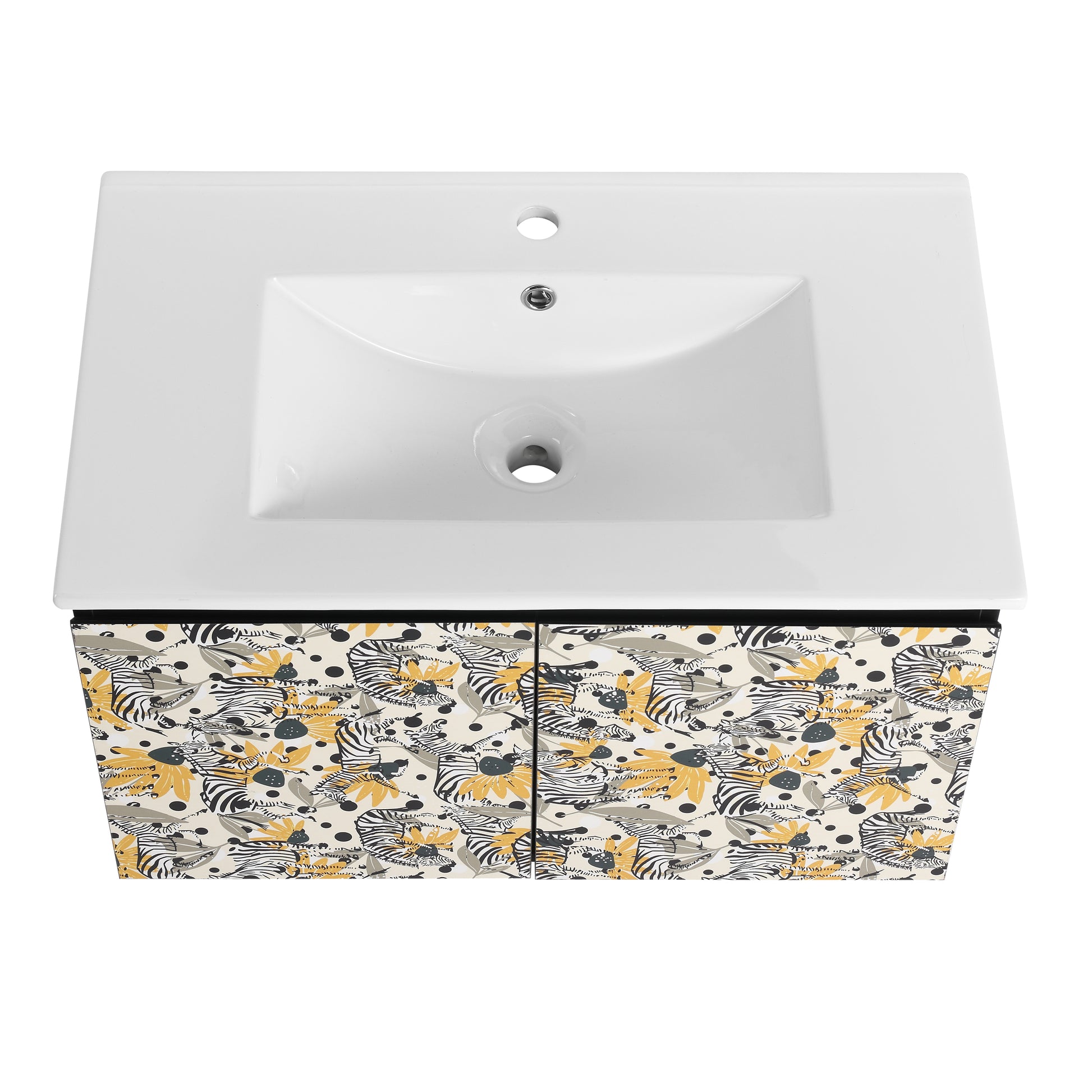 30'' Floating Wall Mounted Bathroom Vanity With Ceramics Sink & Soft Close Cabinet Door, Kd Package Black Bathroom Modern Plywood