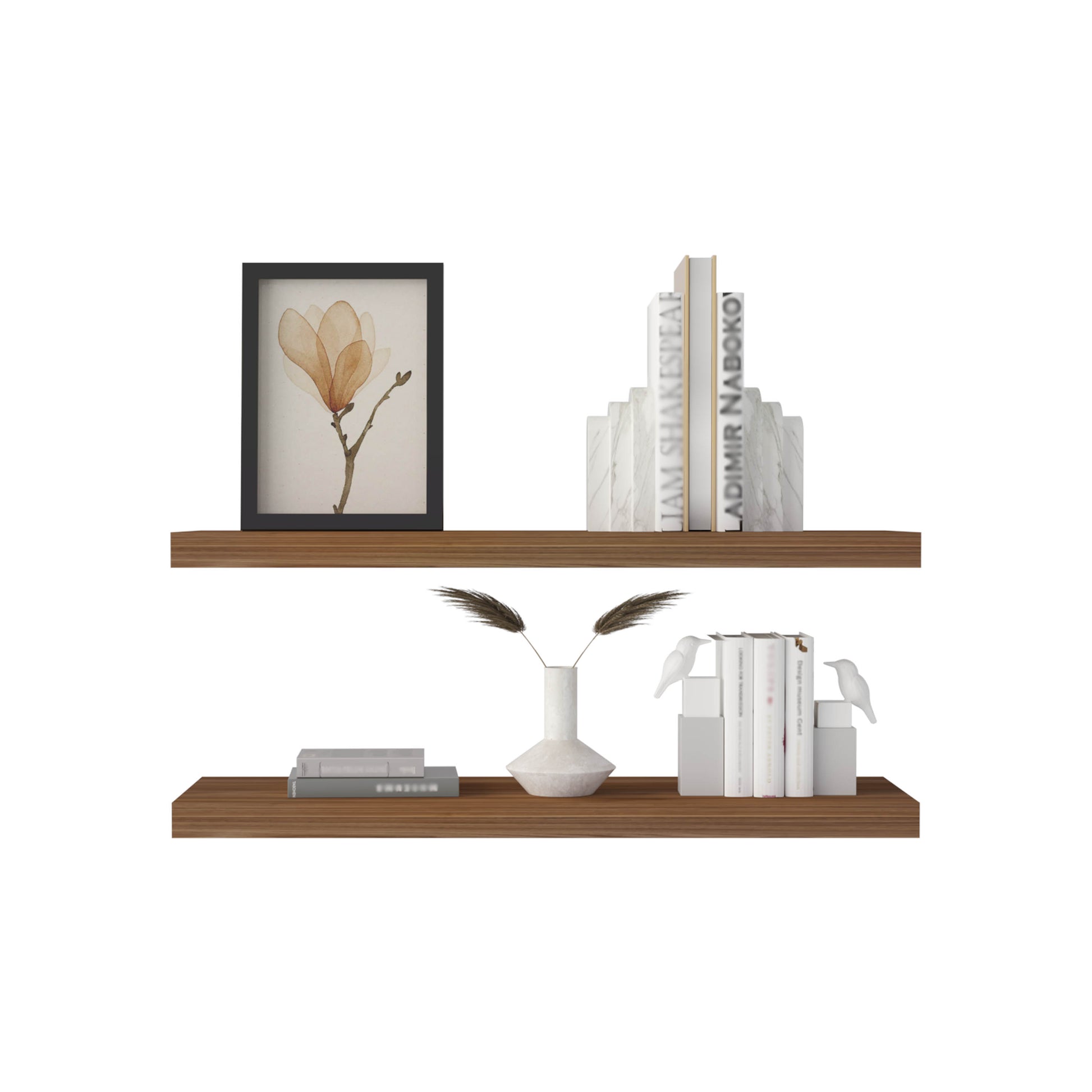 Ecco 31.5" Wide Floating Shelves Set Of 2, Shelves For Wall Decor For Bedroom, Bathroom Storage Shelves, Book Shelves For Living Room Mahogany 2 Or Less Mahogany Horizontal Primary Living Space Open