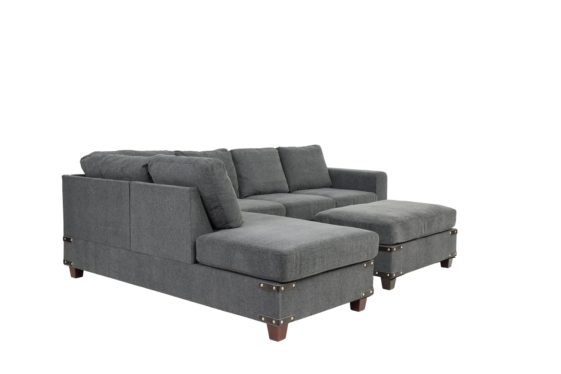 Living Room Furniture Charcoal Chenille Sectional W Ottoman Linen Like Fabric Sofa Reversible L R Chaise Ottoman 3Pc Sectional Sofa Charcoal Chenille Wood Primary Living Space Cushion Back