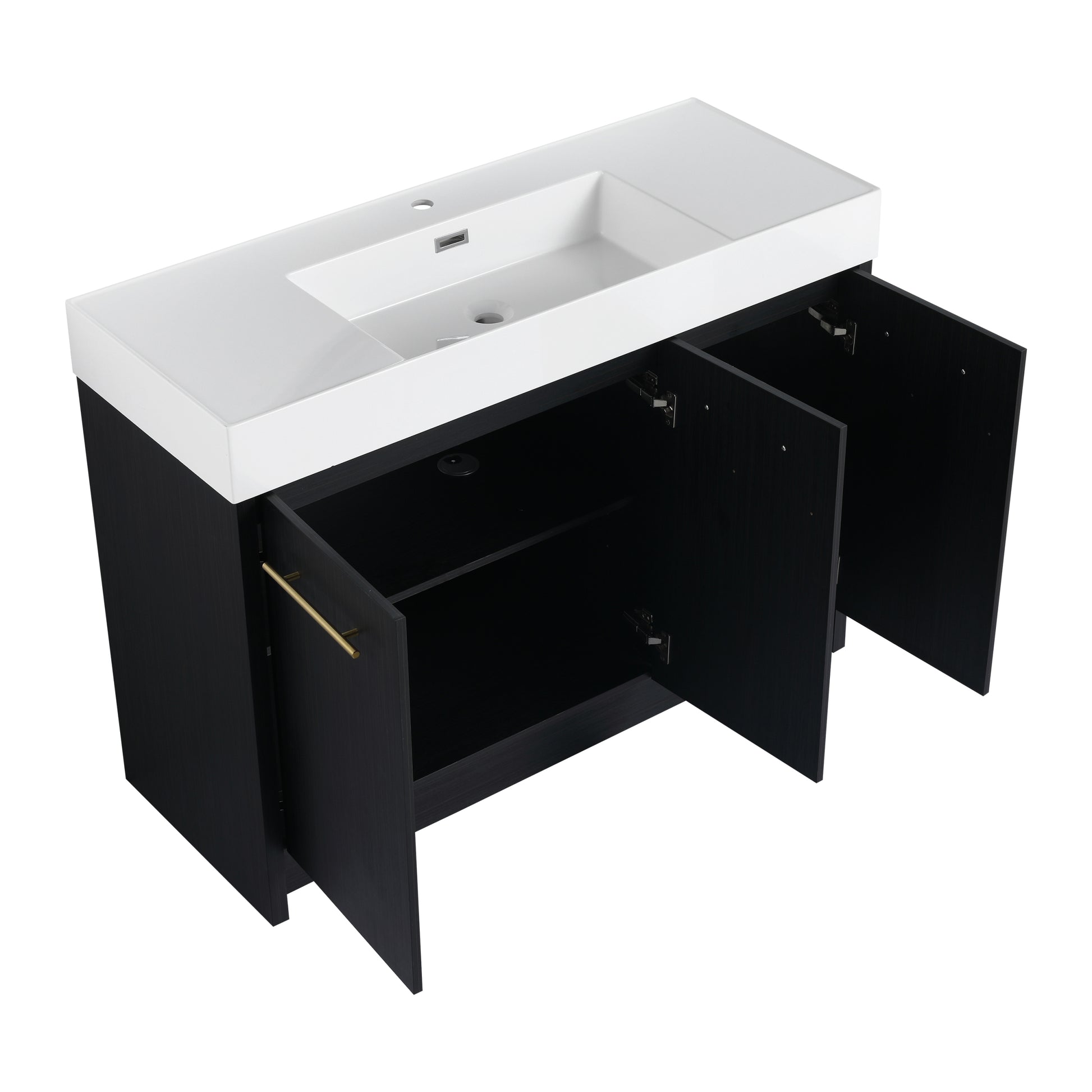 48 Inch Freestanding Bathroom Vanity With Resin Sink, With Soft Closing Door, Kd Package Black Chestnut 3 Bathroom Freestanding Modern Plywood