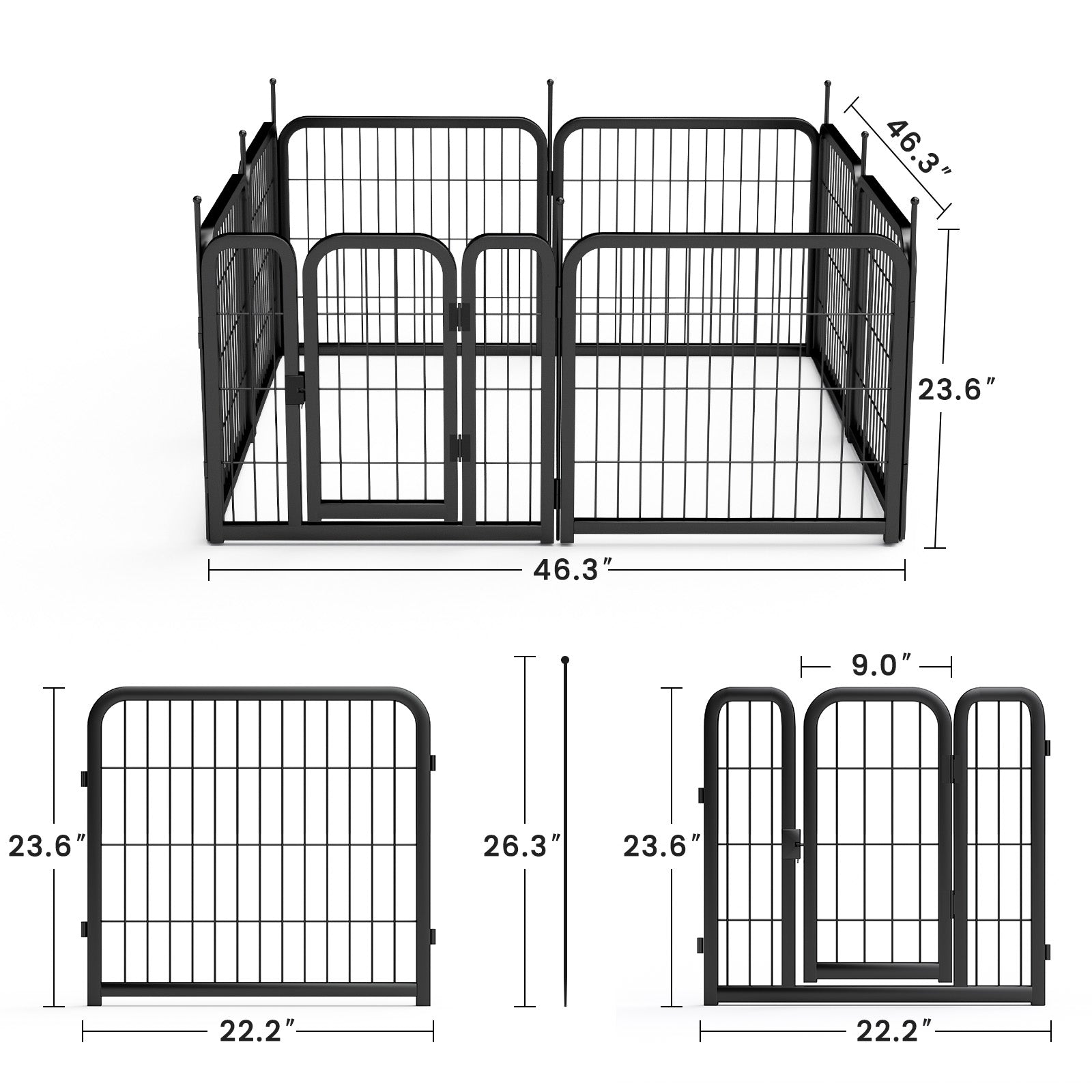 Dog Playpen Outdoor, 8 Panel Dog Fence 24" Pet Pen For Small Dogs Pet Exercise Pen For Puppy Rabbit Small Animals Portable Playpen For Rv Camping Garden Yard, Indoor. Black, 22.2'' W X 23.6'' H. Black Iron