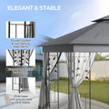 Outsunny 10' X 11.5' Metal Patio Gazebo, Double Roof Outdoor Gazebo Canopy Shelter With Tree Motifs Corner Frame And Netting, For Garden, Lawn, Backyard, And Deck, Gray Gray Polyester