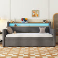 Twin Size Daybed With Trundle Bed, Upholstered Daybed With Charging Station And Led Lights, Gray Twin Gray Linen