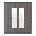 4 Door Mirror Wardrobe With Shelves, Gray Gray Plywood