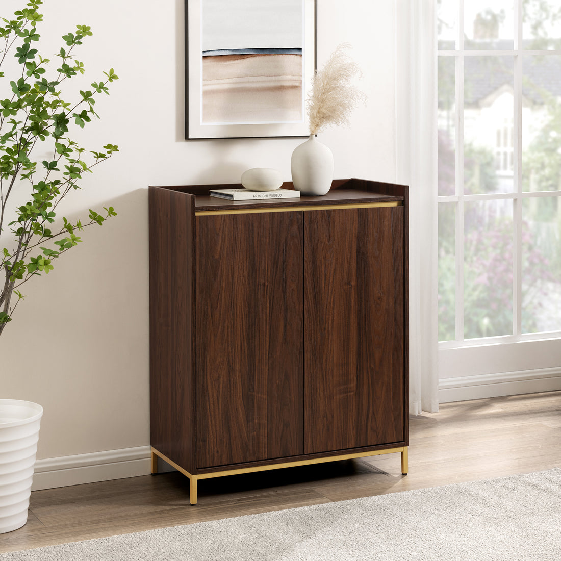 Contemporary Minimalist 2 Door Accent Cabinet Dark Walnut Dark Brown Mdf Mdf