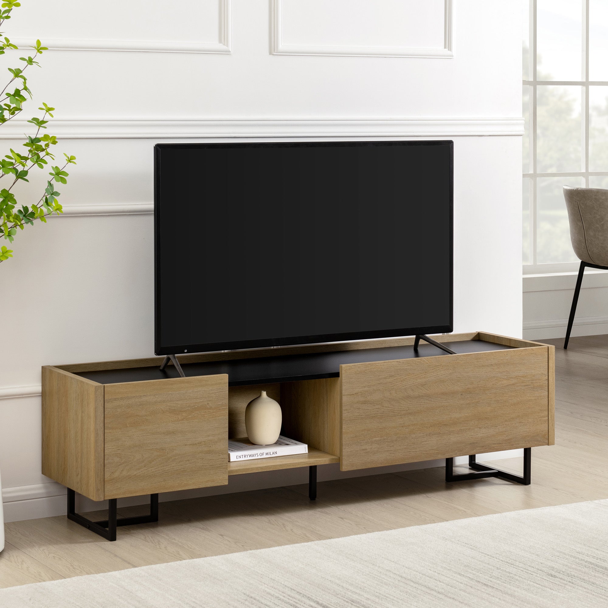 Contemporary Low Profile Tv Stand For Tvs Up To 65 Inches Coastal Oak Light Brown 60 69 Inches Mdf Mdf