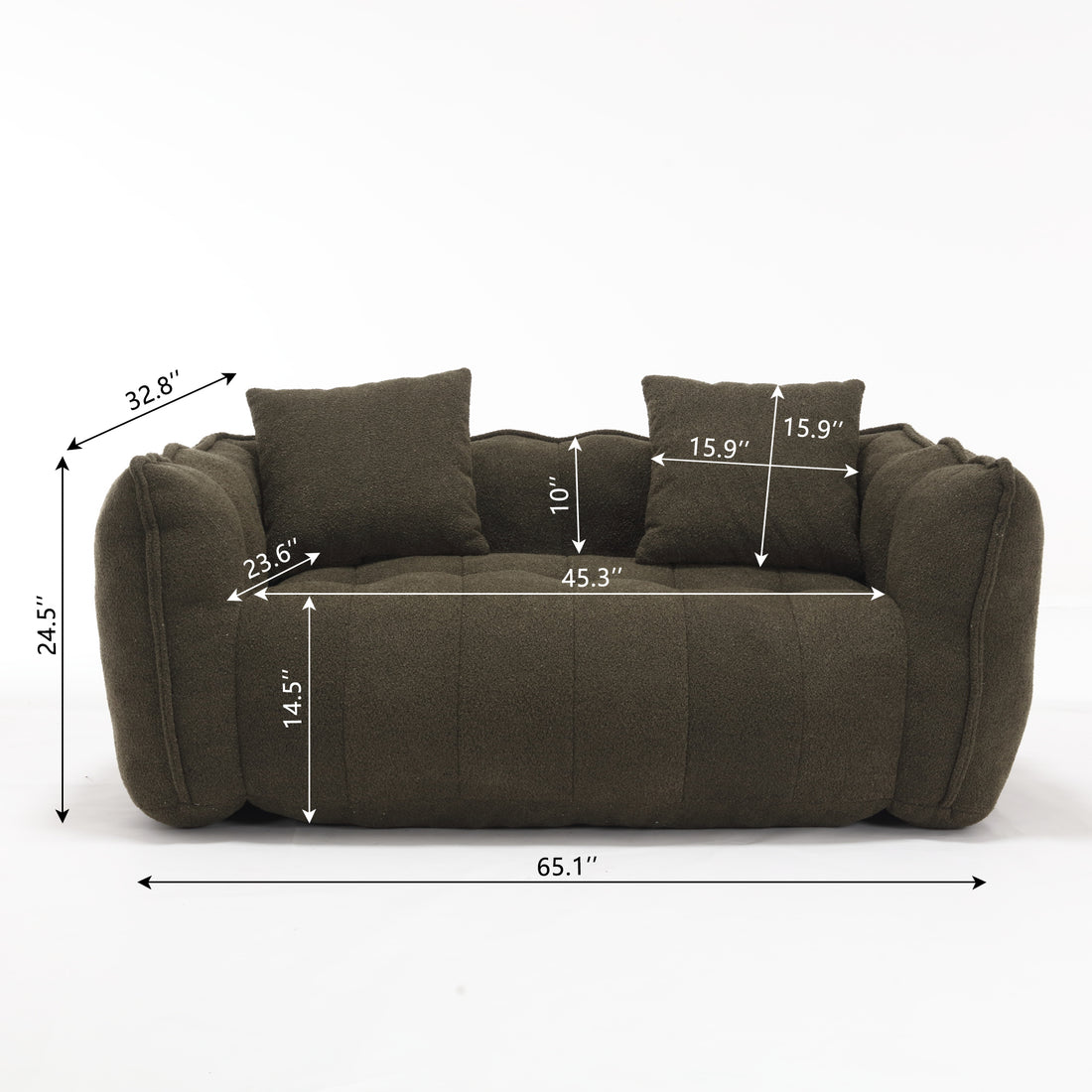 Soft Beanbag Chair With High Resilience Foam Core For Two People. The Comfortable Square Recliner Sofa Is Ideal For Family Members And Friends Engaged In Games, Reading, Watching Tv Olive Green Chenille