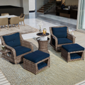 K&K 5 Pieces Outdoor Patio Furniture Set With Pet House Cool Bar And Retractable Side Tray, Rattan Wicker Patio Swivel Rocking Chairs Set Of 2 With Ottomans For Backyard, Porch, Balcony, Navy Blue Yes Rocker & Glider Navy Blue Seats 2 Weather Resistant