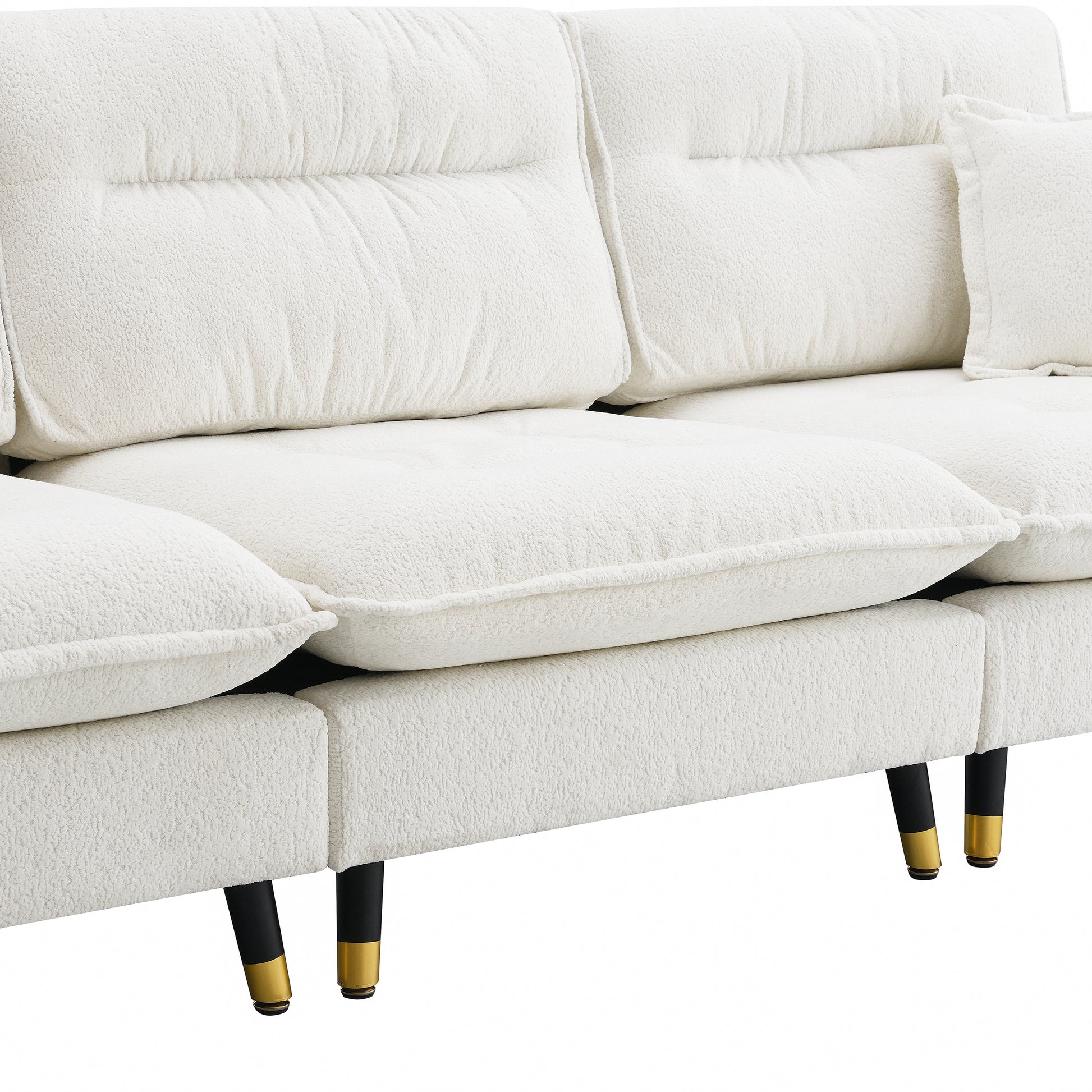 106*66.5" L Shaped Convertible Sectional Sofa,4 Seat Tufted Couch Set With Two Tone Adjust Legs,Cloud Chenille Fabric,Movable Ottoman For Living Room, Apartment,Office,3 Colors White Chenille 4 Seat