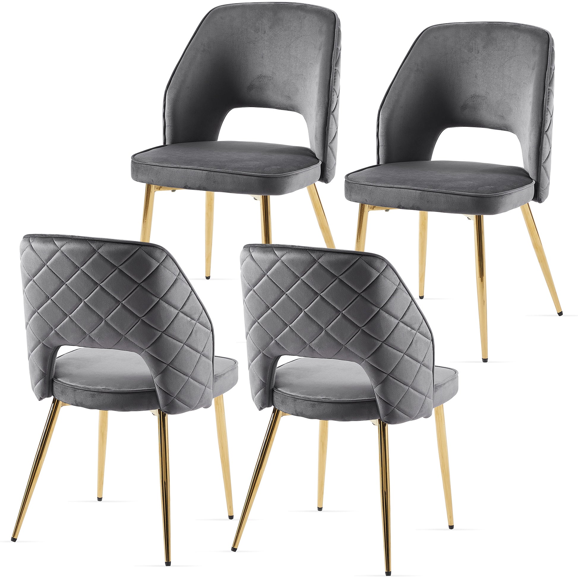 Gray Velvet Dining Chairs With Metal Legs And Hollow Back Upholstered Dining Chairs Set Of 4 Metal Grey Dining Room Foam Dry Clean Modern Dining Chairs Velvet