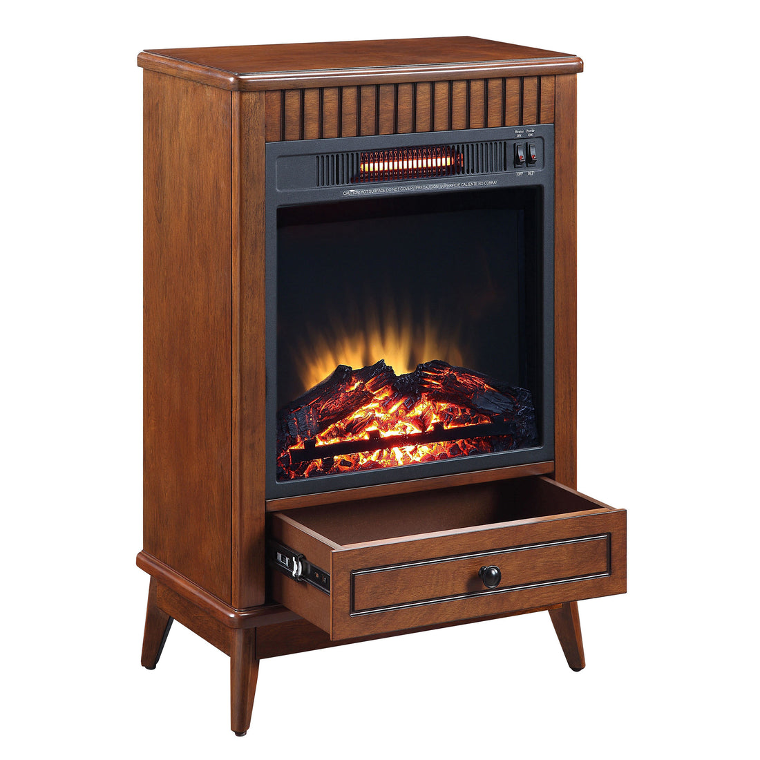 Walnut Fireplace With 1 Drawer Electric Walnut Primary Living Space Poplar Wood