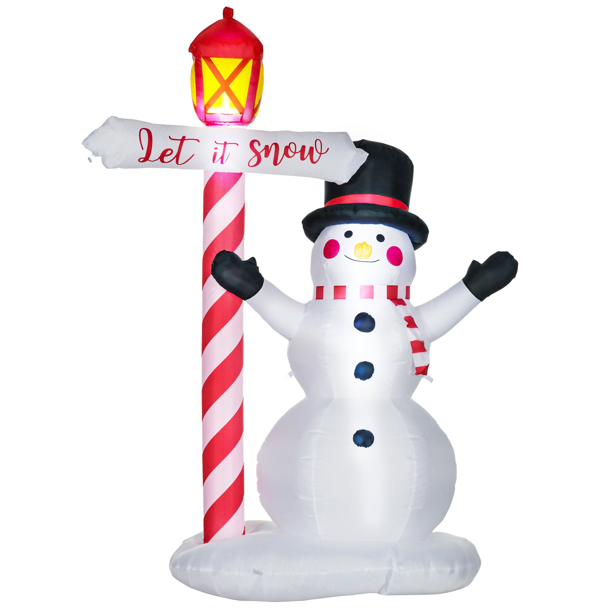 Homcom 7Ft Christmas Inflatables Outdoor Decorationss Decorations Snowman With Street Light, Blow Up Led Christmas Decor Multicolor Polyester