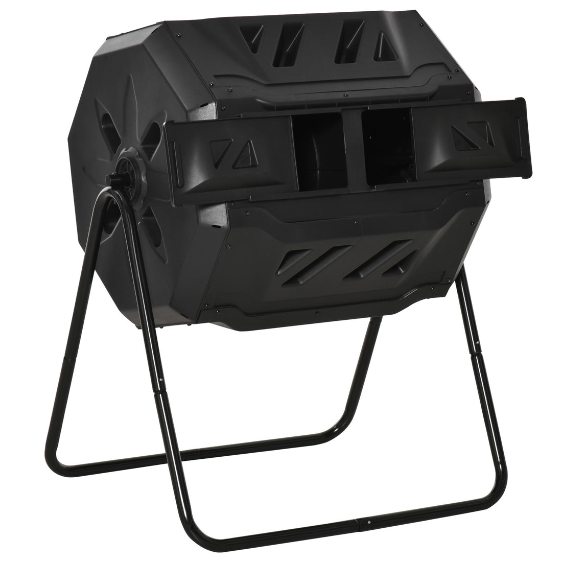 Outsunny Tumbling Compost Bin Outdoor 360 Dual Rotating Composter 43 Gallon, Black Black Plastic