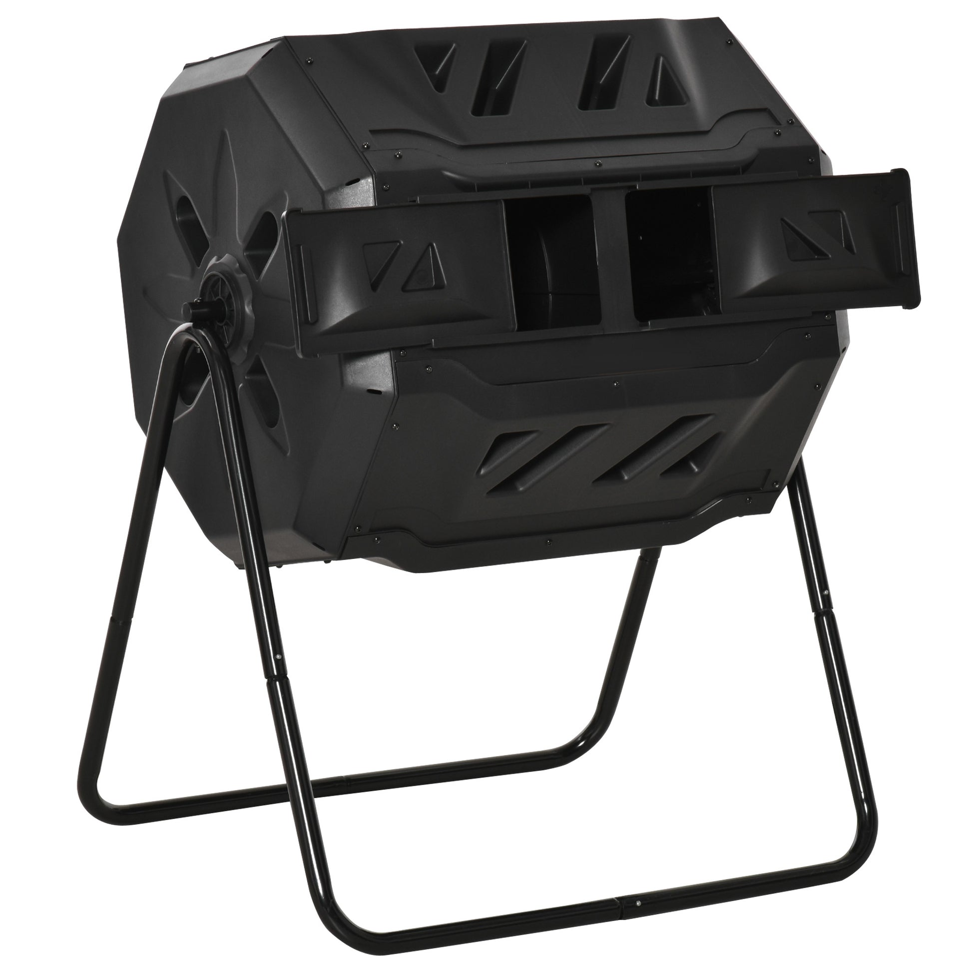 Outsunny Tumbling Compost Bin Outdoor 360 Dual Rotating Composter 43 Gallon, Black Black Plastic