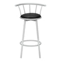 Barstool, Set Of 2, Swivel, Bar Height, Grey Metal, Black Leather Look, Contemporary, Modern Silver Foam Metal