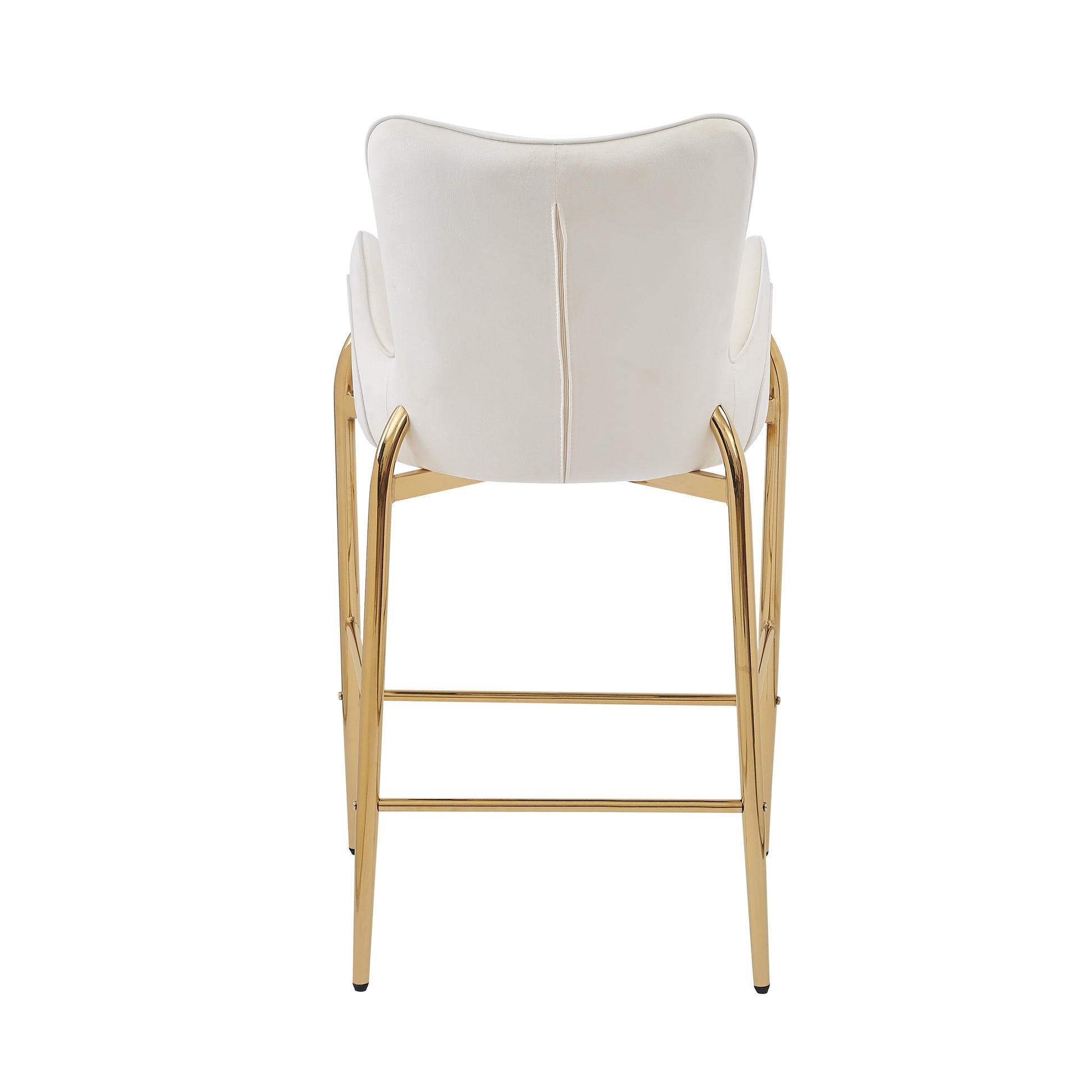 28.75Inch Counter Height Bar Stools Set Of 2, Bar Height Arm Chairs, Velvet Fabric Stools With Golden Legs And Footrests, White Solid Kitchen Tufted Back Set Of 2 Wood White Powder Coated Foam Spot