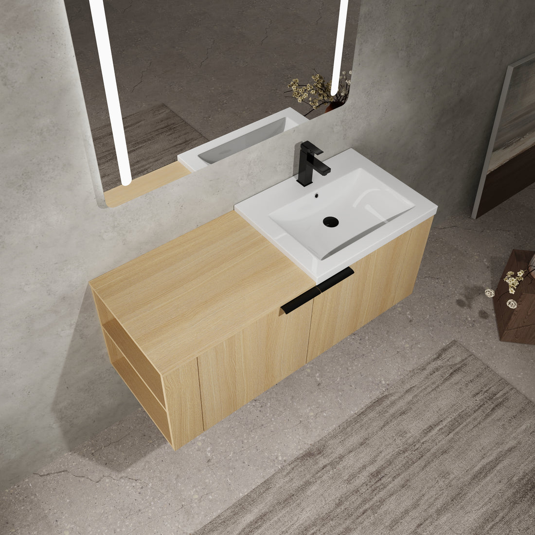 48 "Bathroom Vanity Sink Combo For Big Space,Modern Bathroom Cabinet Cabinet Combination, Bathroom Sink Cabinet Set, Oak Oak Bathroom American Design Engineered Wood