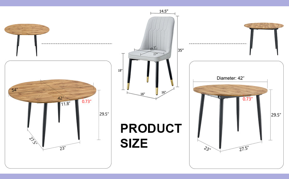 Table And Chair Set.Modern Extendable Wood Mdf Dining Table.The Table Has A Telescopic Design, Suitable For Gatherings Of Different Size.Paired With 6 Chairs With Pu Cushions And Black Metal Legs. Light Gray,Wood Seats 6 Mdf Metal