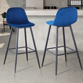 Bar Stools Set Of 2, 30 Inches Velvet Barstool Modern Counter Bar Height Chair With Back, Sturdy Metal Legs & Footrests, Easy Assembly, Island Stool For Kitchen Bar Blue Velvet