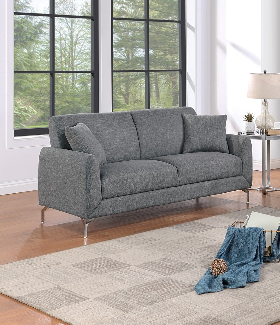 Elegant 2Pc Sofa Set Dark Gray Burlap Like Fabric Sofa Loveseat W Pillows Cozy Design Plush Couch Living Room Dark Gray Primary Living Space Cushion Back Classic,Contemporary,Modern Rubberwood Burlap,Metal,Plywood,Solid Wood 4 Seat