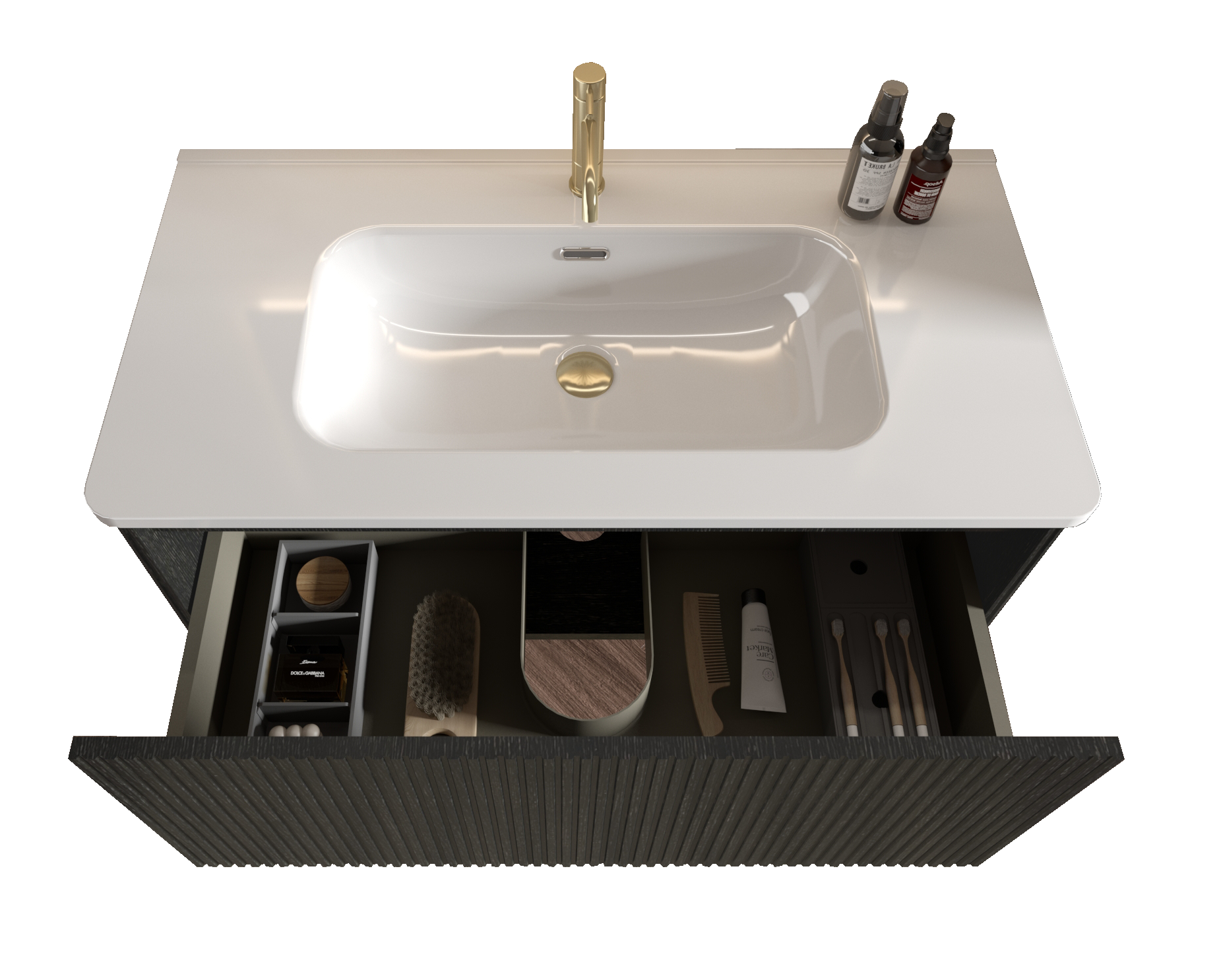 U058 Etna36W 308 Etna 36" Striped Brushed Black Oak Floating Bathroom Vanity With White Ceramic Sink, Bathroom Vanity For Modern Bathroom, Pre Assembled Black Melamine