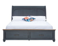 Americana Queen Size Sleigh Bed, Corduroy Blue Finish Queen Blue Rubberwood Rubber Wood